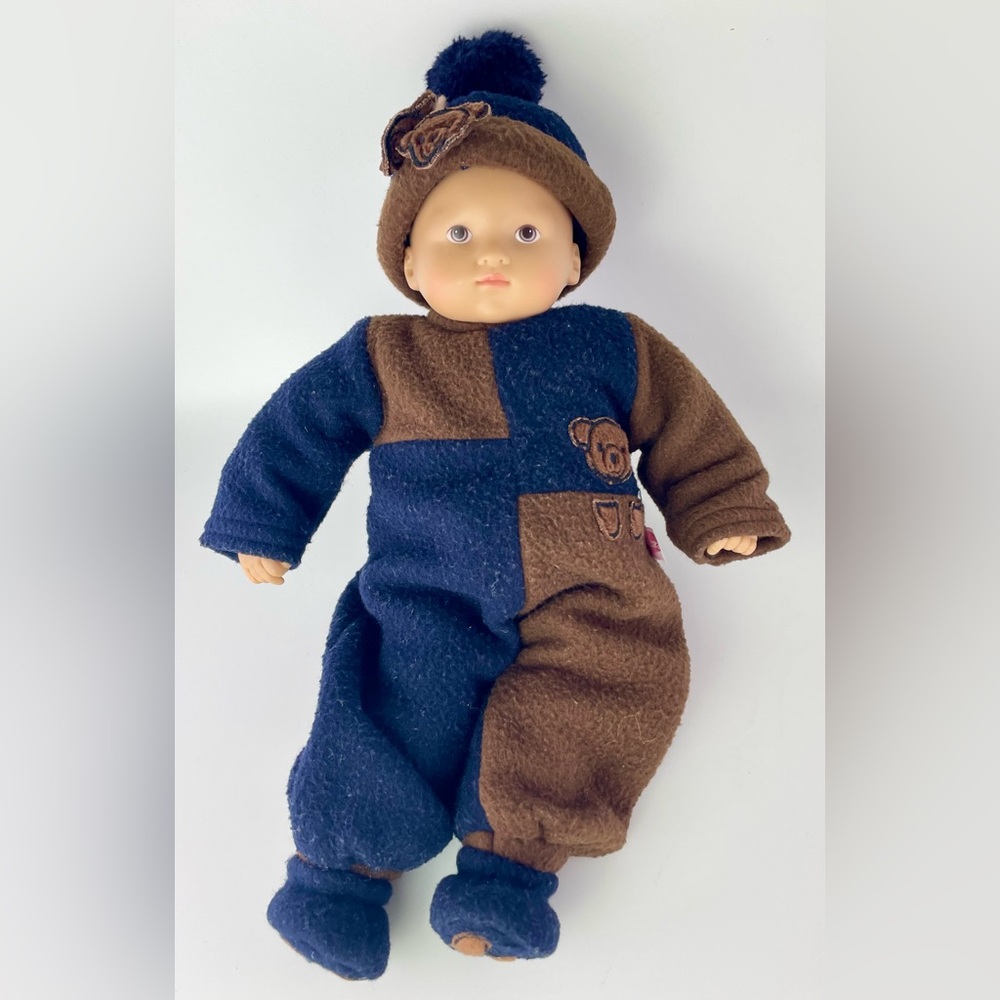 Vintage Gotz Baby Boy Doll Vinyl and Fabric with Clothes Shoes Hat Brown Eyes